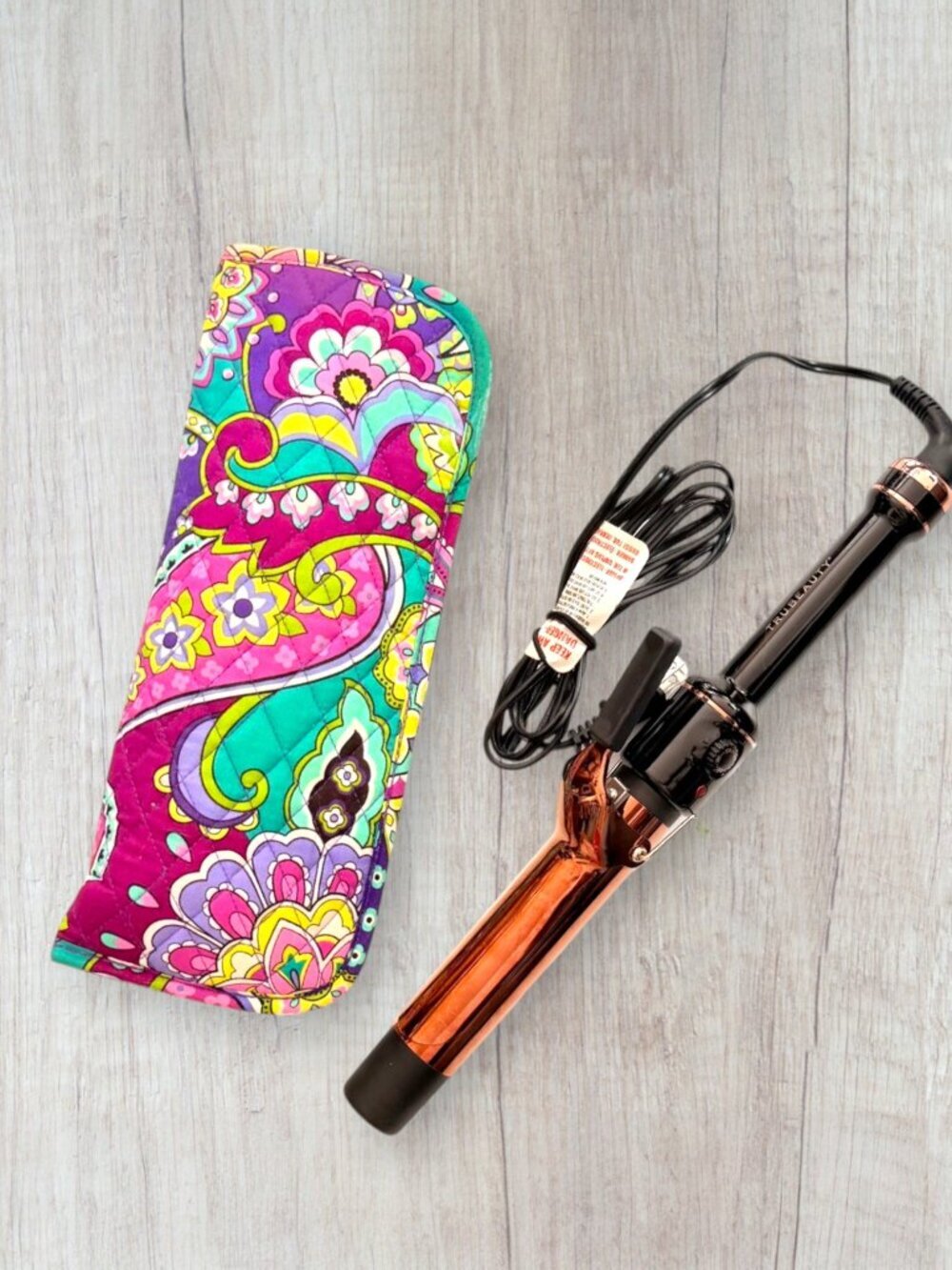 TruBeauty Curling Iron Rose Gold 1" Barrel w/ Vera Bradley Travel Sleeve